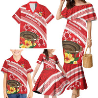 Kingdom Of Tonga Emancipation Day Family Matching Mermaid Dress and Hawaiian Shirt Tongan Ngatu With Kumete Red LT14 - Polynesian Pride