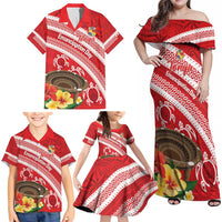 Kingdom Of Tonga Emancipation Day Family Matching Off Shoulder Maxi Dress and Hawaiian Shirt Tongan Ngatu With Kumete Red LT14 - Polynesian Pride