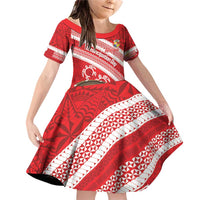 Kingdom Of Tonga Emancipation Day Family Matching Off Shoulder Short Dress and Hawaiian Shirt Tongan Ngatu With Kumete Red LT14 Daughter's Dress Red - Polynesian Pride