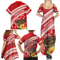 Kingdom Of Tonga Emancipation Day Family Matching Summer Maxi Dress and Hawaiian Shirt Tongan Ngatu With Kumete Red LT14 - Polynesian Pride