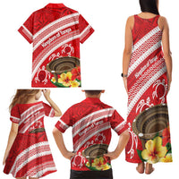 Kingdom Of Tonga Emancipation Day Family Matching Tank Maxi Dress and Hawaiian Shirt Tongan Ngatu With Kumete Red LT14 - Polynesian Pride