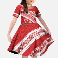 Kingdom Of Tonga Emancipation Day Kid Short Sleeve Dress Tongan Ngatu With Kumete Red LT14 KID Red - Polynesian Pride