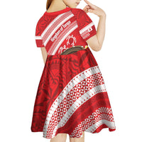 Kingdom Of Tonga Emancipation Day Kid Short Sleeve Dress Tongan Ngatu With Kumete Red LT14 - Polynesian Pride