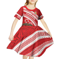 Kingdom Of Tonga Emancipation Day Kid Short Sleeve Dress Tongan Ngatu With Kumete Red LT14 - Polynesian Pride