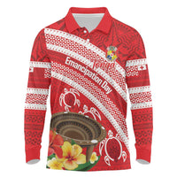 Kingdom Of Tonga Emancipation Day Long Sleeve Polo Shirt Tongan Ngatu With Kumete Red LT14 Red - Polynesian Pride