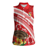 Kingdom Of Tonga Emancipation Day Women Sleeveless Polo Shirt Tongan Ngatu With Kumete Red LT14 Female Red - Polynesian Pride