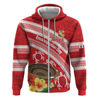 Kingdom Of Tonga Emancipation Day Zip Hoodie Tongan Ngatu With Kumete Red LT14 Zip Hoodie Red - Polynesian Pride