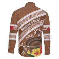 Kingdom Of Tonga Emancipation Day Family Matching Long Sleeve Bodycon Dress and Hawaiian Shirt Tongan Ngatu With Kumete Brown LT14 - Polynesian Pride