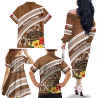 Kingdom Of Tonga Emancipation Day Family Matching Off The Shoulder Long Sleeve Dress and Hawaiian Shirt Tongan Ngatu With Kumete Brown LT14 - Polynesian Pride