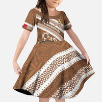 Kingdom Of Tonga Emancipation Day Family Matching Summer Maxi Dress and Hawaiian Shirt Tongan Ngatu With Kumete Brown LT14 Daughter's Dress Brown - Polynesian Pride