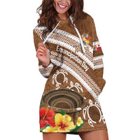 Kingdom Of Tonga Emancipation Day Hoodie Dress Tongan Ngatu With Kumete Brown LT14 Brown - Polynesian Pride