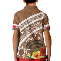 Kingdom Of Tonga Emancipation Day Kid Polo Shirt Tongan Ngatu With Kumete Brown LT14 - Polynesian Pride