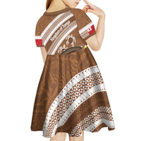 Kingdom Of Tonga Emancipation Day Kid Short Sleeve Dress Tongan Ngatu With Kumete Brown LT14 - Polynesian Pride