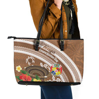 Kingdom Of Tonga Emancipation Day Leather Tote Bag Tongan Ngatu With Kumete Brown LT14 - Polynesian Pride