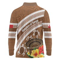 Kingdom Of Tonga Emancipation Day Long Sleeve Polo Shirt Tongan Ngatu With Kumete Brown LT14 - Polynesian Pride