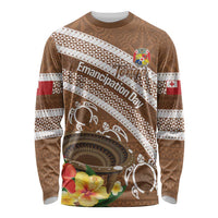 Kingdom Of Tonga Emancipation Day Long Sleeve Shirt Tongan Ngatu With Kumete Brown LT14 Unisex Brown - Polynesian Pride
