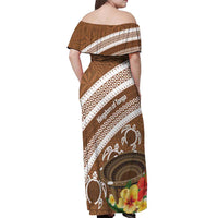 Kingdom Of Tonga Emancipation Day Off Shoulder Maxi Dress Tongan Ngatu With Kumete Brown LT14 - Polynesian Pride