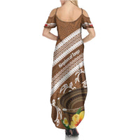 Kingdom Of Tonga Emancipation Day Summer Maxi Dress Tongan Ngatu With Kumete Brown LT14 - Polynesian Pride
