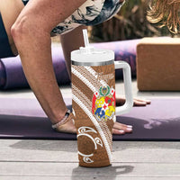 Kingdom Of Tonga Emancipation Day Tumbler With Handle Tongan Ngatu With Kumete Brown LT14 - Polynesian Pride