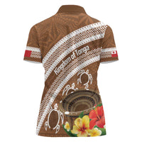 Kingdom Of Tonga Emancipation Day Women Polo Shirt Tongan Ngatu With Kumete Brown LT14 - Polynesian Pride
