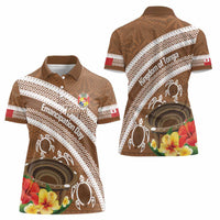Kingdom Of Tonga Emancipation Day Women Polo Shirt Tongan Ngatu With Kumete Brown LT14 - Polynesian Pride