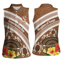 Kingdom Of Tonga Emancipation Day Women Sleeveless Polo Shirt Tongan Ngatu With Kumete Brown LT14 - Polynesian Pride