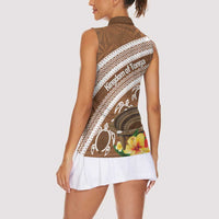 Kingdom Of Tonga Emancipation Day Women Sleeveless Polo Shirt Tongan Ngatu With Kumete Brown LT14 - Polynesian Pride
