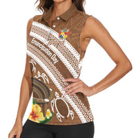 Kingdom Of Tonga Emancipation Day Women Sleeveless Polo Shirt Tongan Ngatu With Kumete Brown LT14 - Polynesian Pride