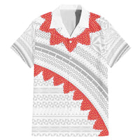 Tonga White Sunday Family Matching Mermaid Dress and Hawaiian Shirt Heilala Flowers Tongan Ngatu Pattern LT14 Dad's Shirt - Short Sleeve White - Polynesian Pride