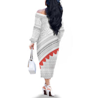 Tonga White Sunday Family Matching Off The Shoulder Long Sleeve Dress and Hawaiian Shirt Heilala Flowers Tongan Ngatu Pattern LT14 - Polynesian Pride