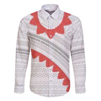 Tonga White Sunday Family Matching Off Shoulder Short Dress and Hawaiian Shirt Heilala Flowers Tongan Ngatu Pattern LT14 Dad's Shirt - Long Sleeve White - Polynesian Pride