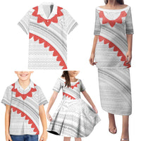 Tonga White Sunday Family Matching Puletasi and Hawaiian Shirt Heilala Flowers Tongan Ngatu Pattern LT14 - Polynesian Pride