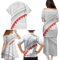 Tonga White Sunday Family Matching Puletasi and Hawaiian Shirt Heilala Flowers Tongan Ngatu Pattern LT14 - Polynesian Pride