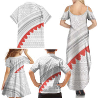Tonga White Sunday Family Matching Summer Maxi Dress and Hawaiian Shirt Heilala Flowers Tongan Ngatu Pattern LT14 - Polynesian Pride