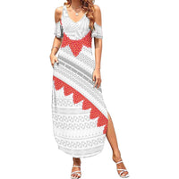 Tonga White Sunday Family Matching Summer Maxi Dress and Hawaiian Shirt Heilala Flowers Tongan Ngatu Pattern LT14 Mom's Dress White - Polynesian Pride