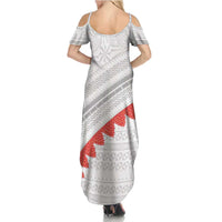 Tonga White Sunday Family Matching Summer Maxi Dress and Hawaiian Shirt Heilala Flowers Tongan Ngatu Pattern LT14 - Polynesian Pride