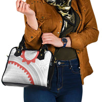 Tonga White Sunday Shoulder Handbag Heilala Flowers Tongan Ngatu Pattern
