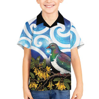 Kekeru New Zealand Matariki Family Matching Off Shoulder Maxi Dress and Hawaiian Shirt Kukupa Kowhai Maori New Year Blue Version LT14 Son's Shirt Blue - Polynesian Pride