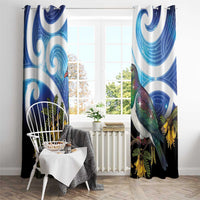 Kekeru New Zealand Matariki Window Curtain Kukupa Kowhai Maori New Year Blue Version LT14 - Polynesian Pride