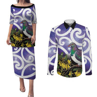 Kekeru New Zealand Matariki Couples Matching Puletasi and Long Sleeve Button Shirt Kukupa Kowhai Maori New Year Purple Version LT14 Purple - Polynesian Pride