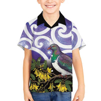 Kekeru New Zealand Matariki Family Matching Off Shoulder Short Dress and Hawaiian Shirt Kukupa Kowhai Maori New Year Purple Version LT14 Son's Shirt Purple - Polynesian Pride