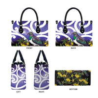 Kekeru New Zealand Matariki Leather Bag Kukupa Kowhai Maori New Year Purple Version LT14 - Polynesian Pride