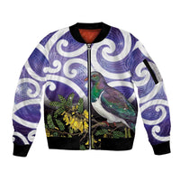Kekeru New Zealand Matariki Sleeve Zip Bomber Jacket Kukupa Kowhai Maori New Year Purple Version LT14 Unisex Purple - Polynesian Pride