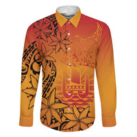 French Polynesia Manta Ray Tattoo Family Matching Off The Shoulder Long Sleeve Dress and Hawaiian Shirt Tahiti Hahalua Tiare Maori Gradient Style LT14 Dad's Shirt - Long Sleeve Orange - Polynesian Pride