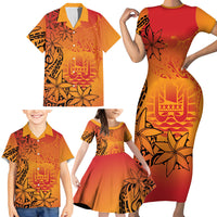 French Polynesia Manta Ray Tattoo Family Matching Short Sleeve Bodycon Dress and Hawaiian Shirt Tahiti Hahalua Tiare Maori Gradient Style LT14 - Polynesian Pride