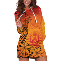 French Polynesia Manta Ray Tattoo Hoodie Dress Tahiti Hahalua Tiare Maori Gradient Style LT14 Orange - Polynesian Pride
