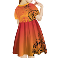 French Polynesia Manta Ray Tattoo Kid Short Sleeve Dress Tahiti Hahalua Tiare Maori Gradient Style LT14 - Polynesian Pride