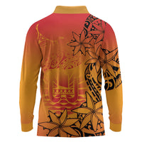 French Polynesia Manta Ray Tattoo Long Sleeve Polo Shirt Tahiti Hahalua Tiare Maori Gradient Style LT14 - Polynesian Pride
