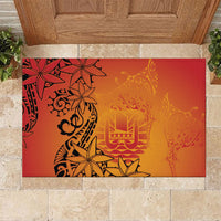 French Polynesia Manta Ray Tattoo Rubber Doormat Tahiti Hahalua Tiare Maori Gradient Style
