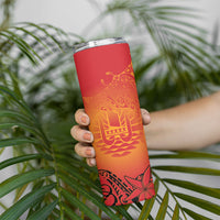 French Polynesia Manta Ray Tattoo Skinny Tumbler Tahiti Hahalua Tiare Maori Gradient Style LT14 - Polynesian Pride